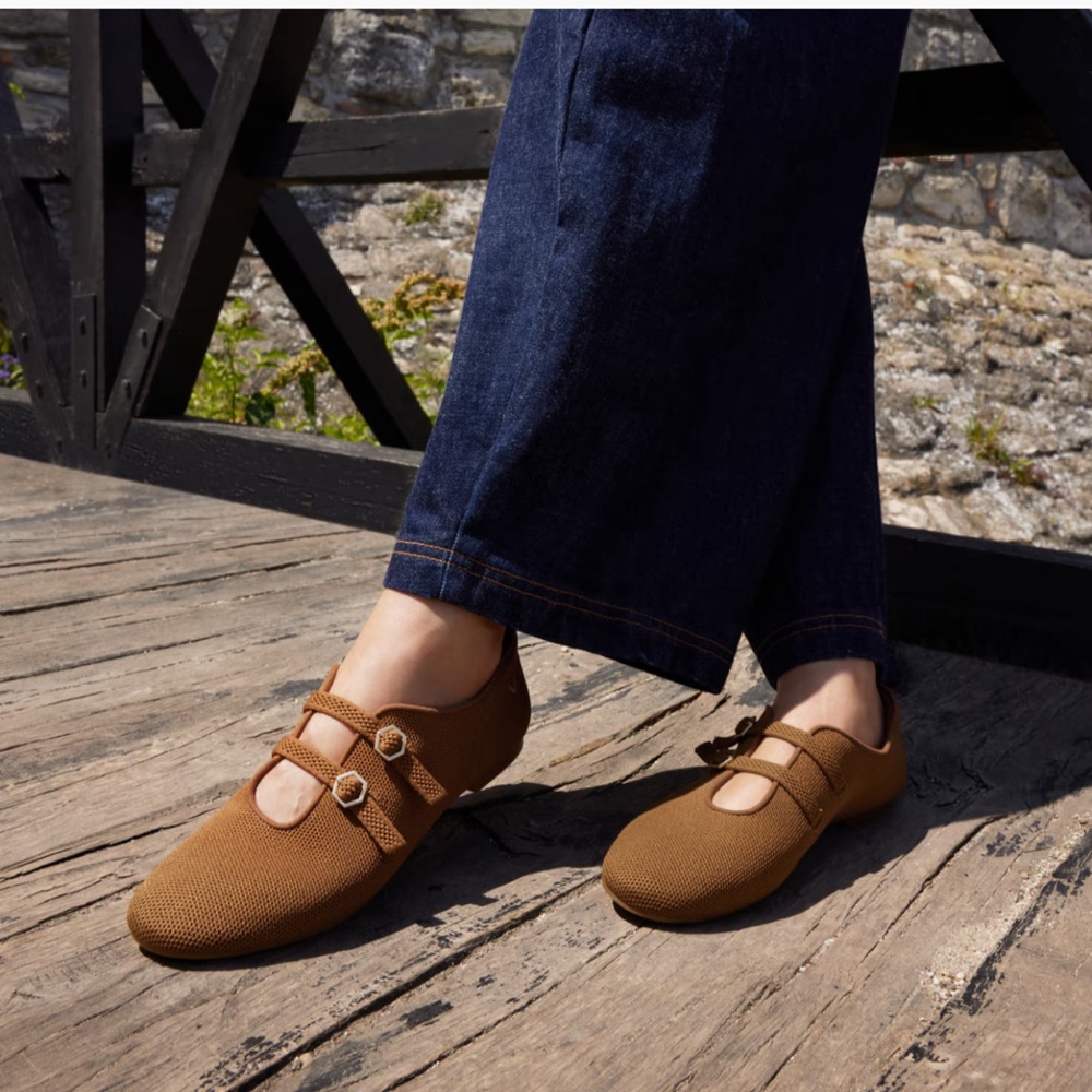 Women's Double-Strap Mary Jane Flats in Tan